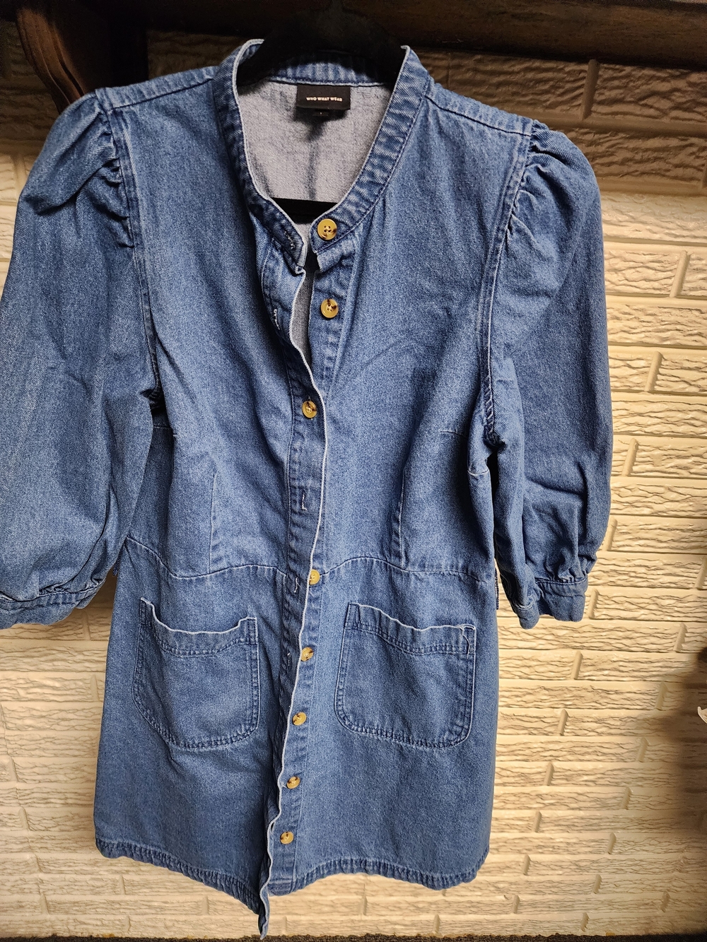 Who What Wear Blue Denim Mini Dress with Puff Sleeves